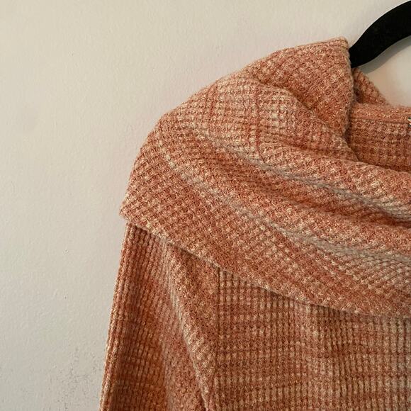 Anthropologie Pink Waffle Knit Flowy Sweater Boho Cowlneck Women's size Small - Picture 3 of 9